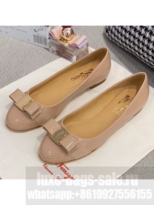 Salvatore Ferragamo Patent Leather Bow Ballerinas Nude/Gold Spring/Summer 2021 Collection