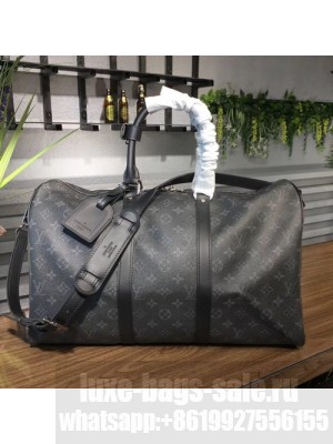 Louis Vuitton Keepall 45 Bandouliere Duffle Bag Monogram Eclipse Canvas Fall/Winter 2017 Collection M40569, Noir Eclipse