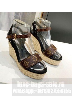 Louis Vuitton Coastline Wedge Sandal in Studded Canvas Black 2021 Collection