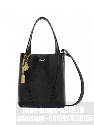 Chloe Small Chloe Spin Tote Bag In Grained Leather Black