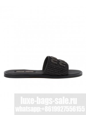 Miumiu Women's Raffia-effect Woven Fabric Slides Black