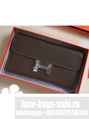 Hermes Epsom Calfskin Constance Long Wallet Clutch Bag Dark Grey