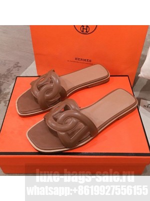 Hermes Aloha Calfskin Fringe Flat Slide Sandal Brown 2020 Collection