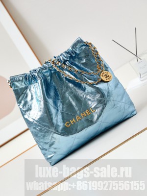 CHANEL 22 HANDBAG AS3261 Pearlescent blue