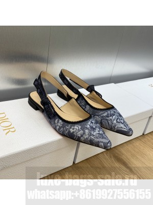 Dior J'Adior Slingback Flats in Embroidered Cotton Navy