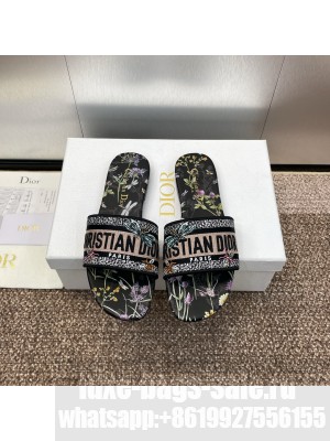 Christian Dior Dway Slide Black Cotton Embroidered 