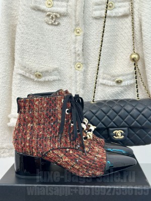 Chanel Tweed & Patent Pointed Toe Boot 2024 Red