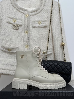 Chanel Calfskin 3.5cm Lace-up Ankle Boots 2023 Cream