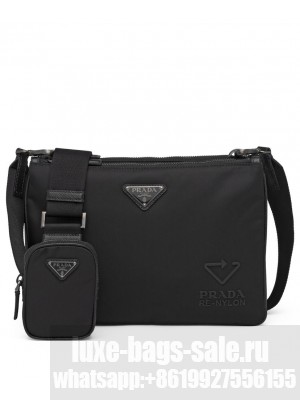 Prada Re-Nylon And Saffiano Leather Shoulder Bag Black