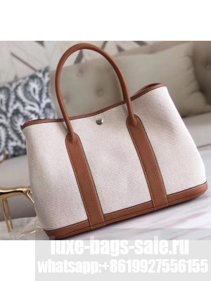 Hermes Canvas Garden Party 30/36 Bag Brown/Creamy