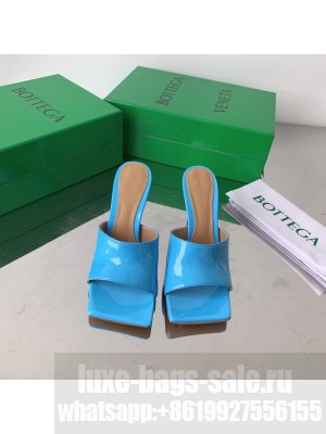 Bottega Veneta Stretch Patent Leather 9cm Mule Slide Sandals Sky Blue 2022 Collection