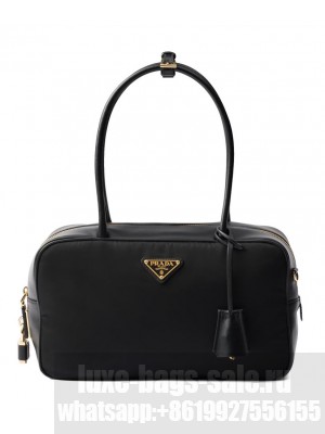 Prada Re-Nylon And Leather Medium Top-handle Bag With Padlock 1BB132 Black