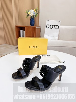 Fendi Calfskin Signature Slide Sandals Mule 2022 Collection Black