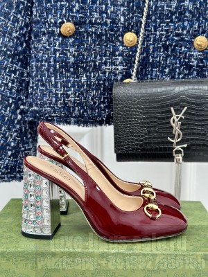 Gucci Horsebit 9.5cm Multi-sized crystal heel 795984 Slingback Pump 2024 Burgundy