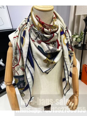 Hermes Women's Stately Wheels Scarf White