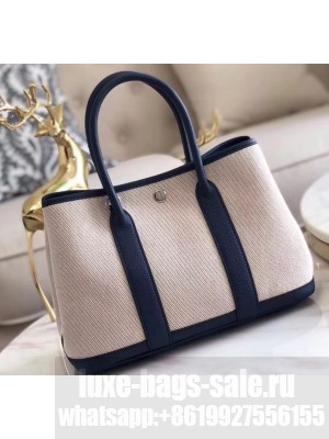 Hermes Canvas Garden Party 30/36 Bag Navy Blue/Creamy