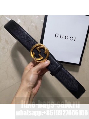 Gucci 3.8cm Wide grained Leather Belt With gold gg buckle