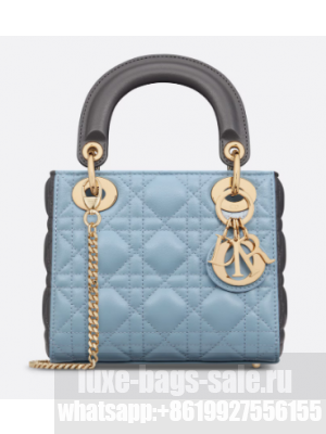 Mini Lady Dior Bag Two-Tone Sky Blue and Steel Gray Cannage Lambskin M0505ONI