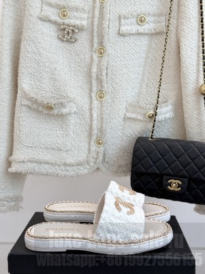 Chanel Chain CC Slide Mule White 2025 