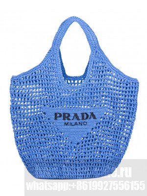 Prada Raffia Tote Bag Blue