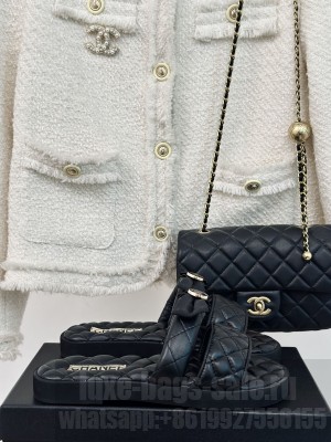 Chanel Chanel Quilted Lambskin & Bow Slide Flat
