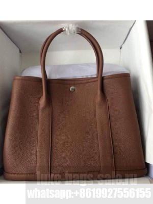 Hermes Leather Garden Party Medium Bag In Brown