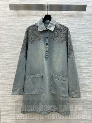 Ermanno Scervino Lace Hollow Embroidered Denim dress
