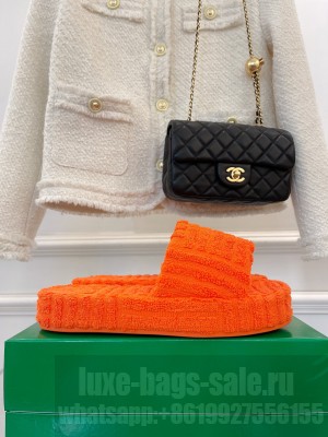 Bottega Veneta Unisex Resort Sponge Towel Slides Sandals 2022 Collection Orange