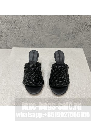 BOTTEGA VENETA Dot Wave 9cm Lambskin Intreccio pleated leather Mules Sandals Black 2022 Collection