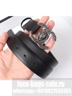 Chanel Width 3cm Braided CC Logo Buckle Leather Belt Black