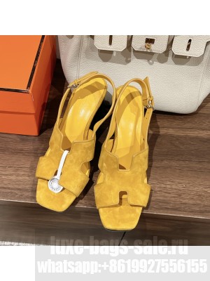 Hermes Women's Elbe 90 Sandal Yellow suede goatskin