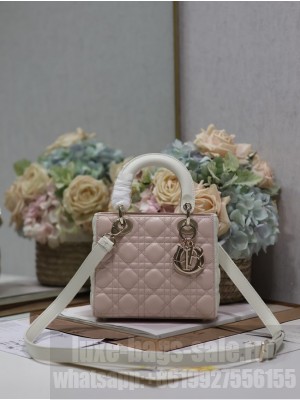 Small Lady Dior Bag Two-Tone Latte and Powder Pink Cannage Lambskin M0531ON