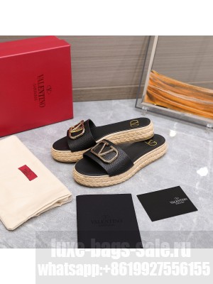 Valentino VLogo Straw Slide Sandals 2022 Collection,black