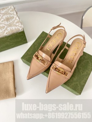 Gucci Women's pump with bamboo Horsebit Sling-back with buckle closure beige 2021 Collection