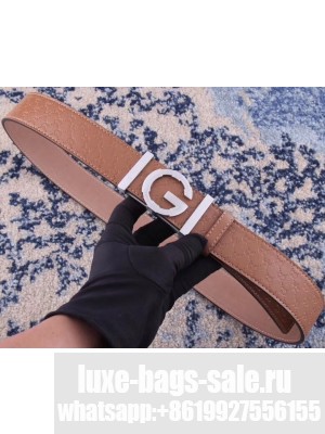 Gucci Width 3.8cm Leather Signature GG Belt with Single G Buckle Brown 2019