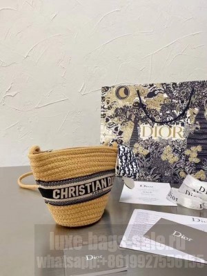 Christian Dior Wicker Basket Bag 15cm Gold Hardware Spring/Summer 2021 Collection, Navy Blue