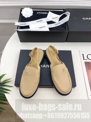 Chanel patent calfskin Slingbacks loafer with CC crystal logo beige 2025