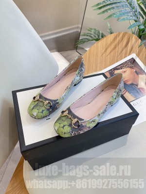 Gucci Women's ballet Flat with Horsebit Flower Green