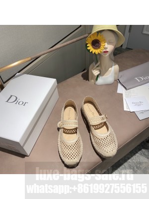 DIOR CARO ESPADRILLE BALLERINA FLAT BEIGE Mesh Embroidery