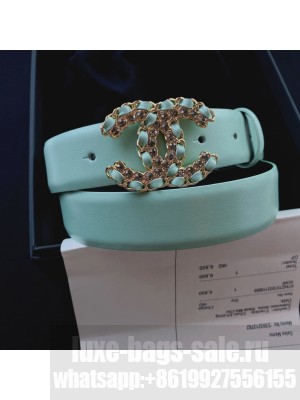 Chanel Smooth Calfskin Belt 3cm with Chain Leather CC Buckle Green  2021 Collection