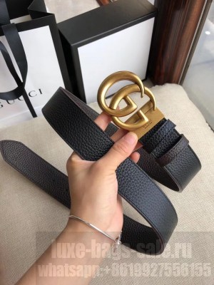Gucci 3.8cm Wide grained Leather Belt With gold gg buckle 02