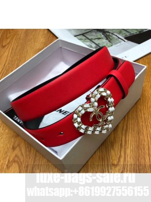 Chanel Width 3cm Calfskin Belt With Heart Buckle Red 2020 Collection