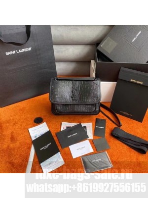 YSL NIKI BABY IN CROCODILE-EMBOSSED LEATHER 533037 black
