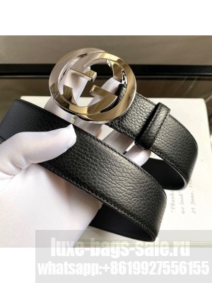 Gucci Calfskin Belt 38mm with Interlocking Shiny G Buckle Black/Silver 2020 Collection