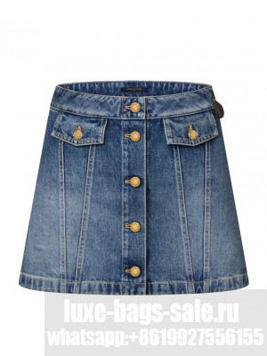 Louis Vuitton Women's Button Front Denim Mini Skirt Dark Blue