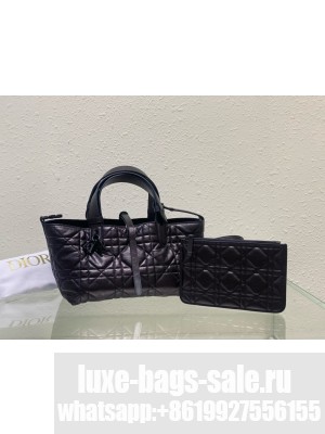 Small Dior Toujours Bag Black Macrocannage Crinkled Calfskin M2822O