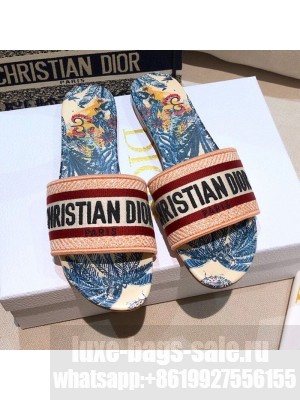 Dior Dway Flat Slide Sandals in Pink Embroidered Cotton Spring/Summer 2021 Collection 49