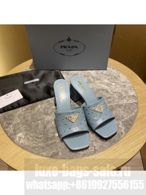 Prada 6.5cm ostrich skin slides sandals Mule2022 Collection Blue