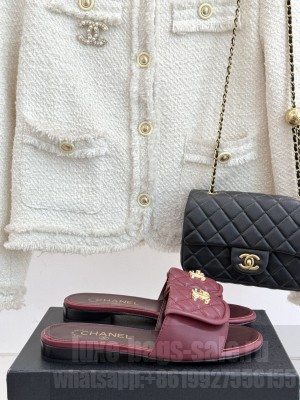 Chanel Quilted Lambskin Heel Slides Sandal 5cm with Foldover Burgundy 2025 