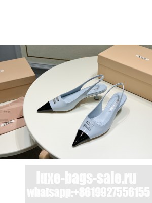 Miu Miu Patent Leather Slingback Pumps 4.5cm with Perforated Logo Blue 2023